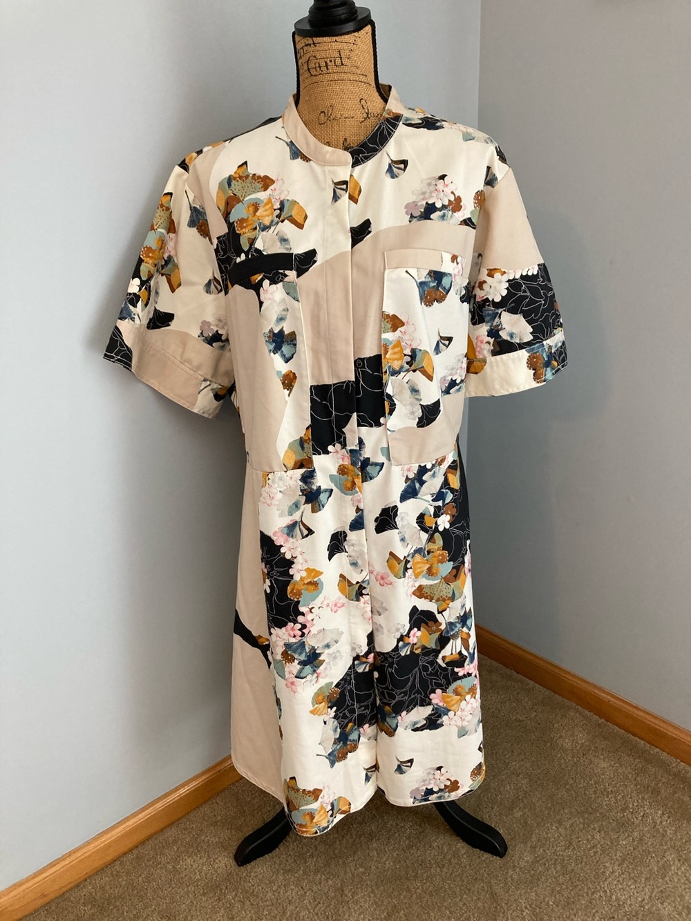 3.1 Phillip Lim x Target Cream, Black and Beige Floral Patchwork Midi Dress